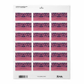 Elegant Roze en Zwart Damasadres Etiket (Full Sheet)