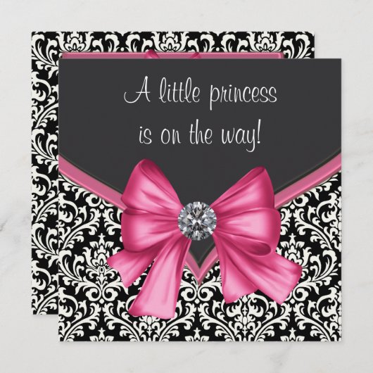 Elegant roze en zwart Damask Baby shower Kaart (Voorkant / Achterkant)
