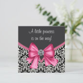 Elegant roze en zwart Damask Baby shower Kaart (Staand voorkant)
