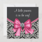 Elegant roze en zwart Damask Baby shower Kaart (Voorkant)