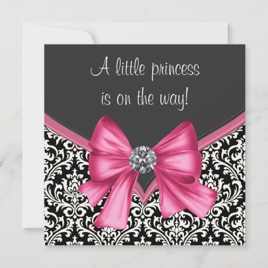 Elegant roze en zwart Damask Baby shower Kaart (Voorkant)