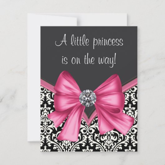 Elegant roze en zwart Damask Baby shower Kaart (Voorkant)