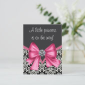 Elegant roze en zwart Damask Baby shower Kaart (Staand voorkant)