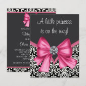Elegant roze en zwart Damask Baby shower Kaart (Voorkant / Achterkant)