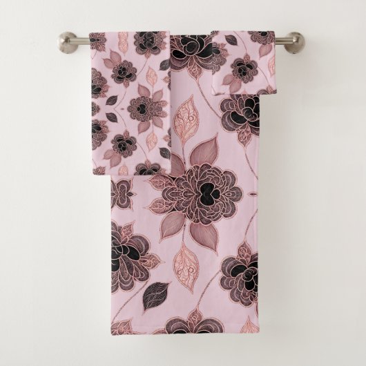 Elegant roze en zwart kant in stijl bad handdoek (Insitu)