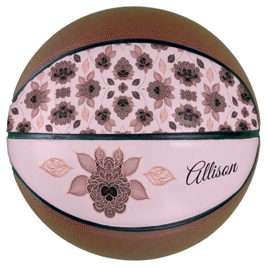 Elegant roze en zwart kant in  stijl, basketbal (Voorkant)