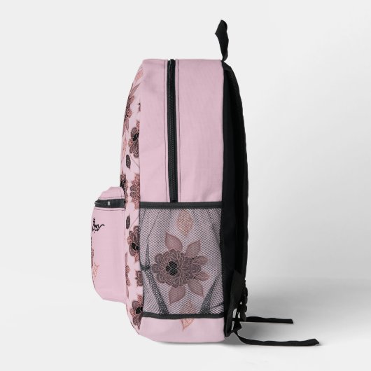 Elegant roze en zwart kant in  stijl bedrukte rugzak (Rechts)