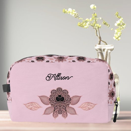 Elegant roze en zwart kant in  stijl toilettasje