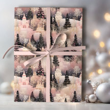 Elegant roze en zwart kerstdorp