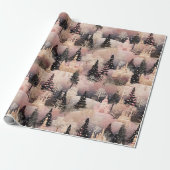 Elegant roze en zwart kerstdorp cadeaupapier (Uitgerold)