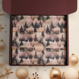 Elegant roze en zwart kerstdorp tissuepapier