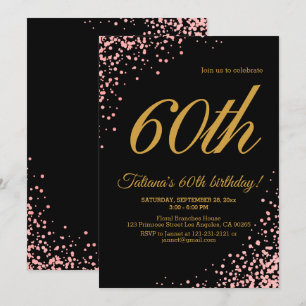Elegant roze en zwart Roos Gold Glitter Birthday Kaart
