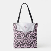 Elegant Roze en Zwart Roos Monogram Naam Tas (Achterkant)