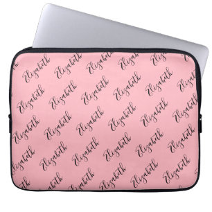 Elegant roze en zwart script naampatroon laptop sleeve