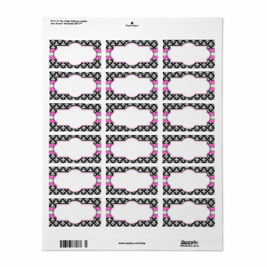 Elegant roze en zwarte afdrukbare Adresetiketten Etiket (Full Sheet)