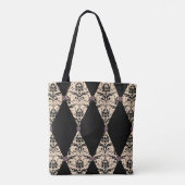 Elegant roze en zwarte diamanten Damaskpatroon Tote Bag (Achterkant)