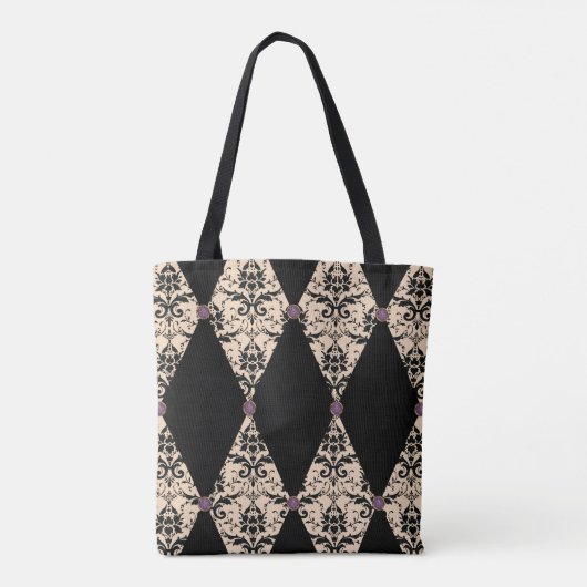 Elegant roze en zwarte diamanten Damaskpatroon Tote Bag (Achterkant)
