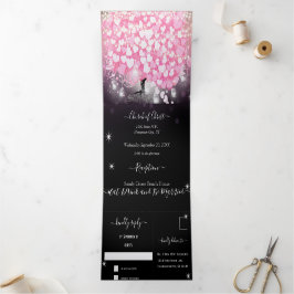 Elegant roze en zwarte heart-lef-bruiloft drieluik uitnodiging