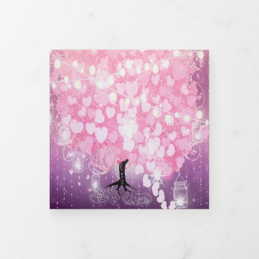 Elegant roze en zwarte heart-lef-bruiloft drieluik uitnodiging (Cover)