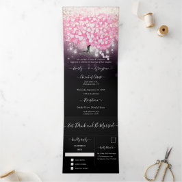 Elegant roze en zwarte heart-lef-bruiloft drieluik uitnodiging