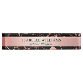 Elegant roze en zwarte marmer naambordje