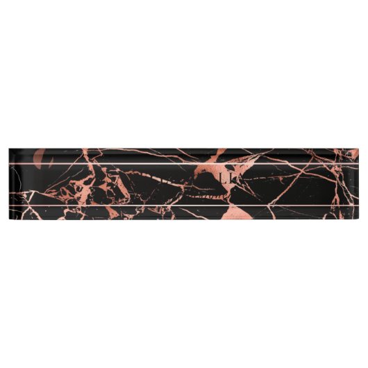 Elegant roze en zwarte marmer naambordje (Voorkant)