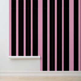 Elegant roze en zwarte streep behang