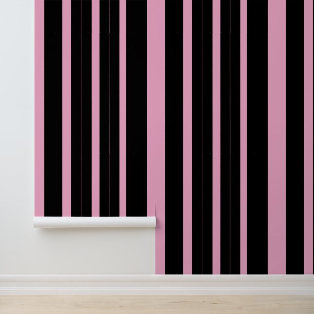 Elegant roze en zwarte streep behang (Applicatie)