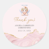 Elegant Roze Engel Meisje Doop Doop Ronde Sticker (Voorkant)