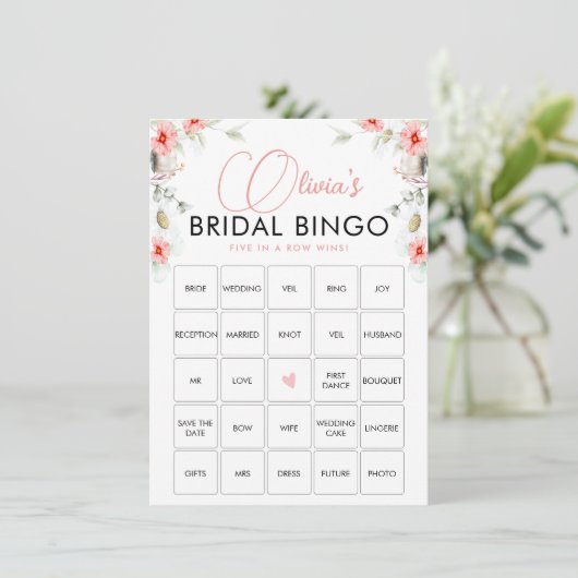Elegant roze Eucalipt Wildflower Bingo Game Kaart (Staand voorkant)