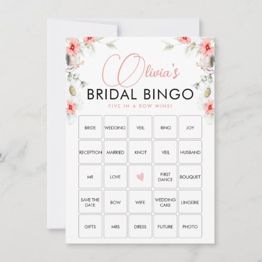 Elegant roze Eucalipt Wildflower Bingo Game Kaart (Voorkant)