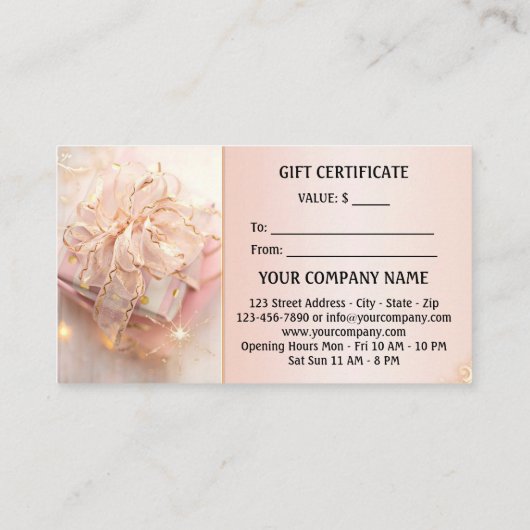 Elegant roze Feestdagen Cadeaubon Kortingskaartje (Achterkant)