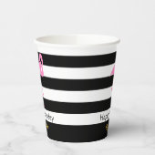 Elegant roze flamingo Black en White Stripes Name Papieren Bekers (Links)