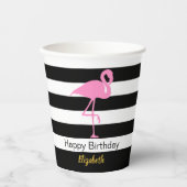 Elegant roze flamingo Black en White Stripes Name Papieren Bekers (Voorkant)
