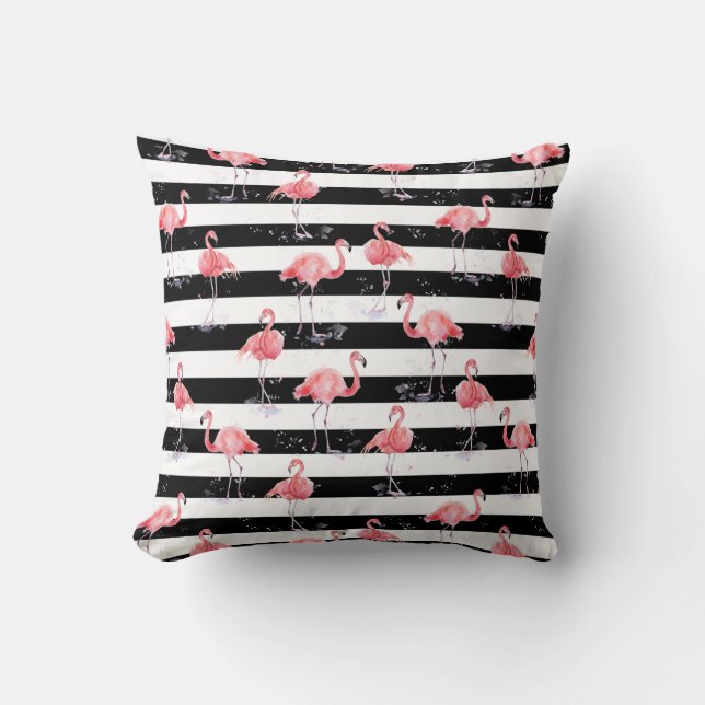 Elegant roze flamingo Black strepen patroon Kussen (Voorkant)