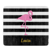 Elegant roze flamingo Black White Gold Script Name Snijplank (Voorkant)