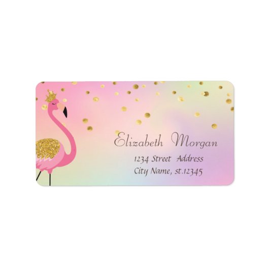 Elegant roze flamingo Confetti Holographic Etiket (Voorkant)