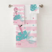 Elegant roze flamingo en tropische bladeren bad handdoek (Insitu)