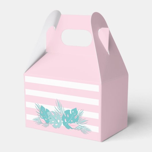 Elegant roze flamingo en tropische bladeren bedankdoosjes (Achterkant)