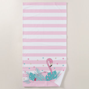 Elegant roze flamingo en tropische bladeren strandlaken