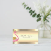 Elegant roze flamingo Gold Stripes Visitekaartje (Staand voorkant)