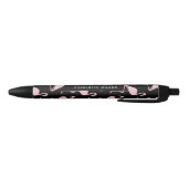 Elegant Roze Flamingo Patroon Script Naam Monogram Blauwe Inkt Pen (Bodem)