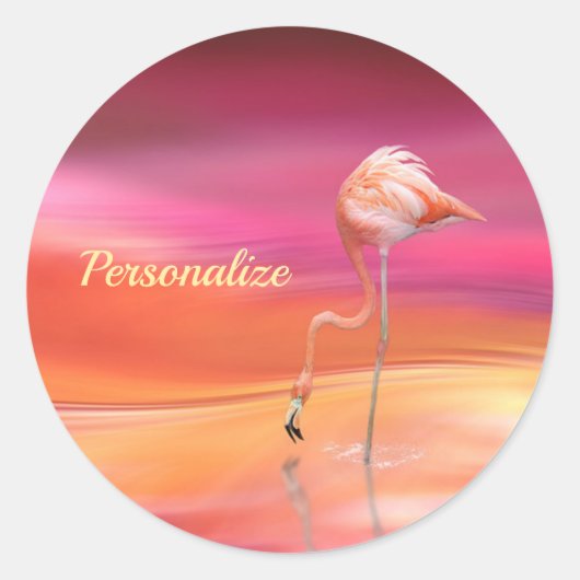 Elegant roze flamingo Surreal Pastels personaliser Ronde Sticker (Voorkant)
