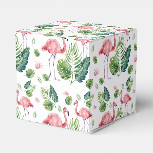 Elegant roze flamingo Tropical Leaves Pattern Bedankdoosjes (Achterkant)