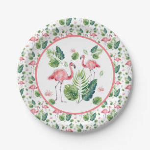 Elegant roze flamingo Tropical Leaves Pattern Papieren Bordje