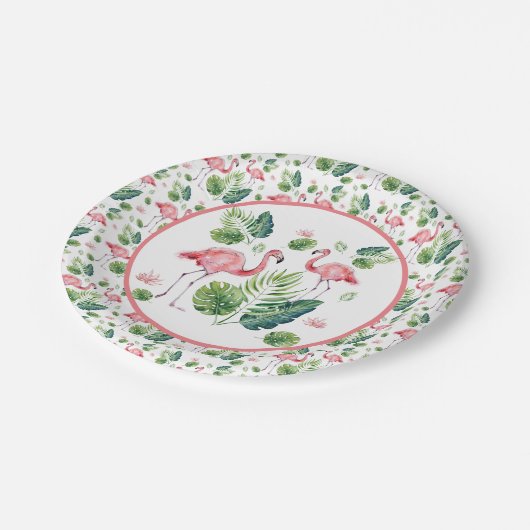 Elegant roze flamingo Tropical Leaves Pattern Papieren Bordje (Gekanteld)