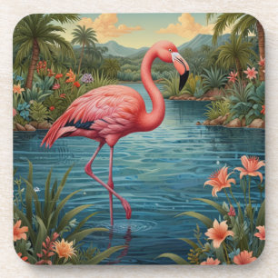 Elegant roze flamingo tropisch paradijs bier onderzetter