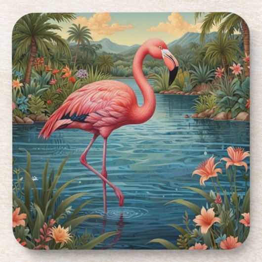 Elegant roze flamingo tropisch paradijs bier onderzetter (Voorkant)