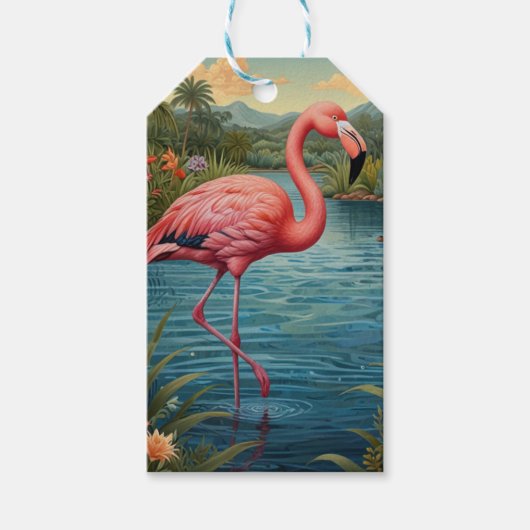 Elegant roze flamingo tropisch paradijs cadeaulabel (Voorkant)