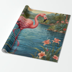 Elegant roze flamingo tropisch paradijs cadeaupapier